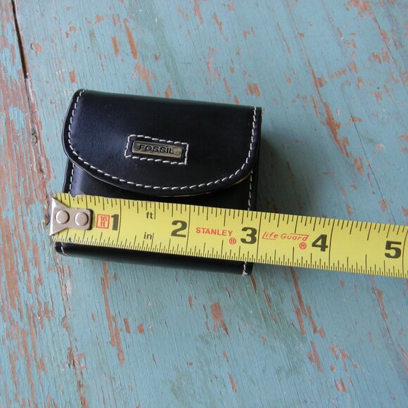Fossil Black Leather Lens Jewelry Case with Mirror SMALL COMPACT TRAVEL - Picture 2 of 6